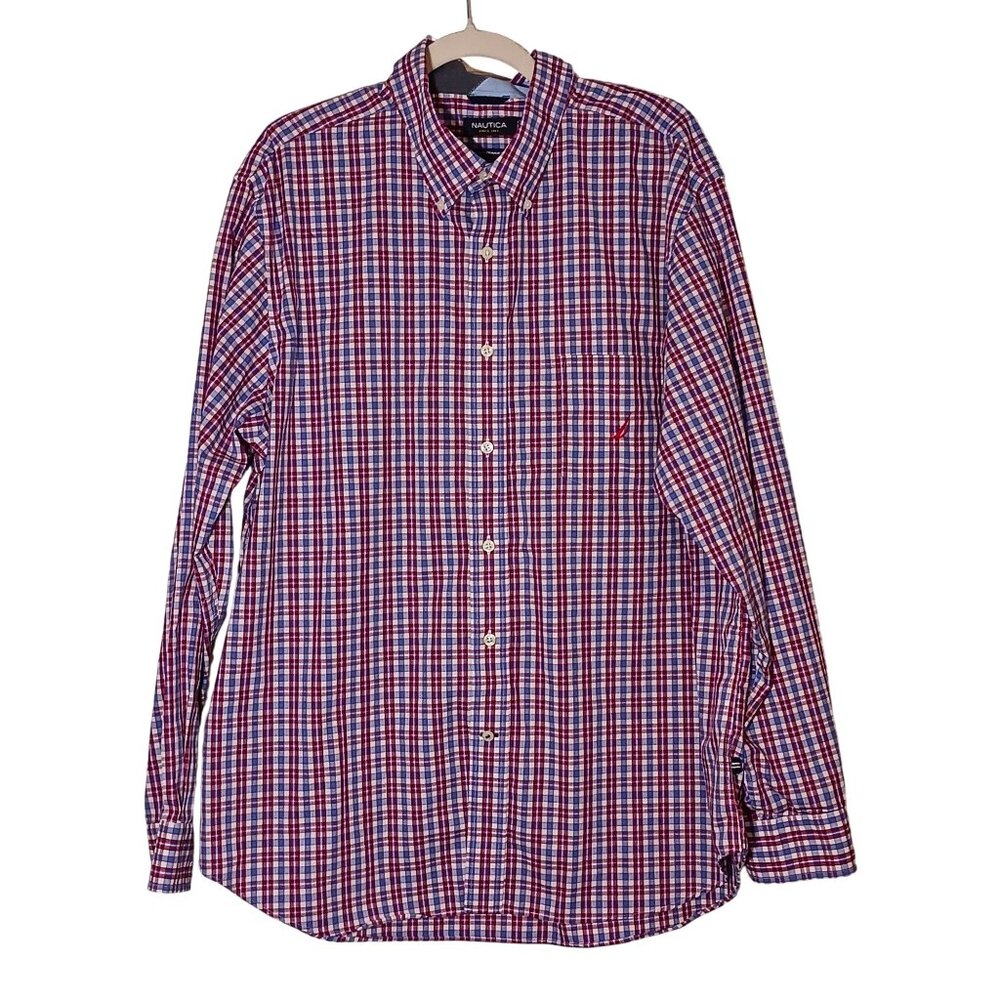 Nautica‎ A Bit Trimmer Red/White/Blue Plaid Button-up Shirt Size XXL